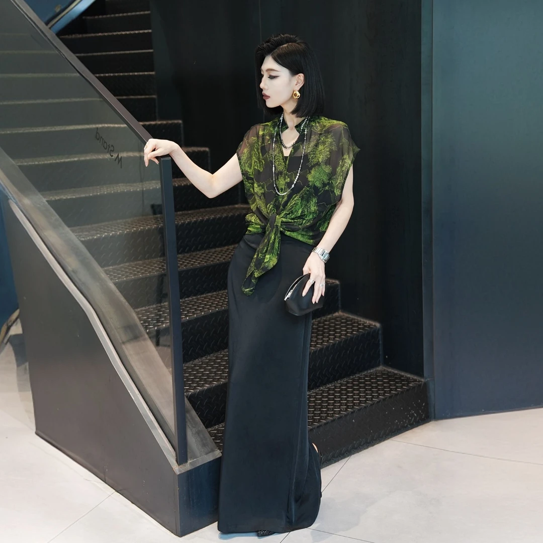 POPULARYW【夏山如碧】Z·R上品屋 包袖印花设计感微透夏季衬衫上衣