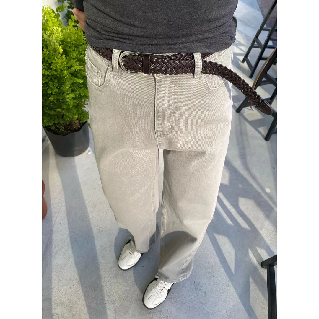 韩国代购.call my name 大象灰基础裤配腰带E25080102M