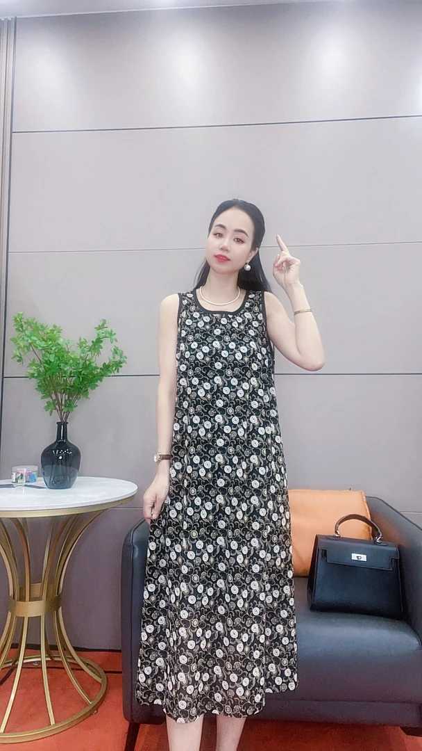 3853春季新款显瘦气质连衣裙无袖圆领简约妈妈装