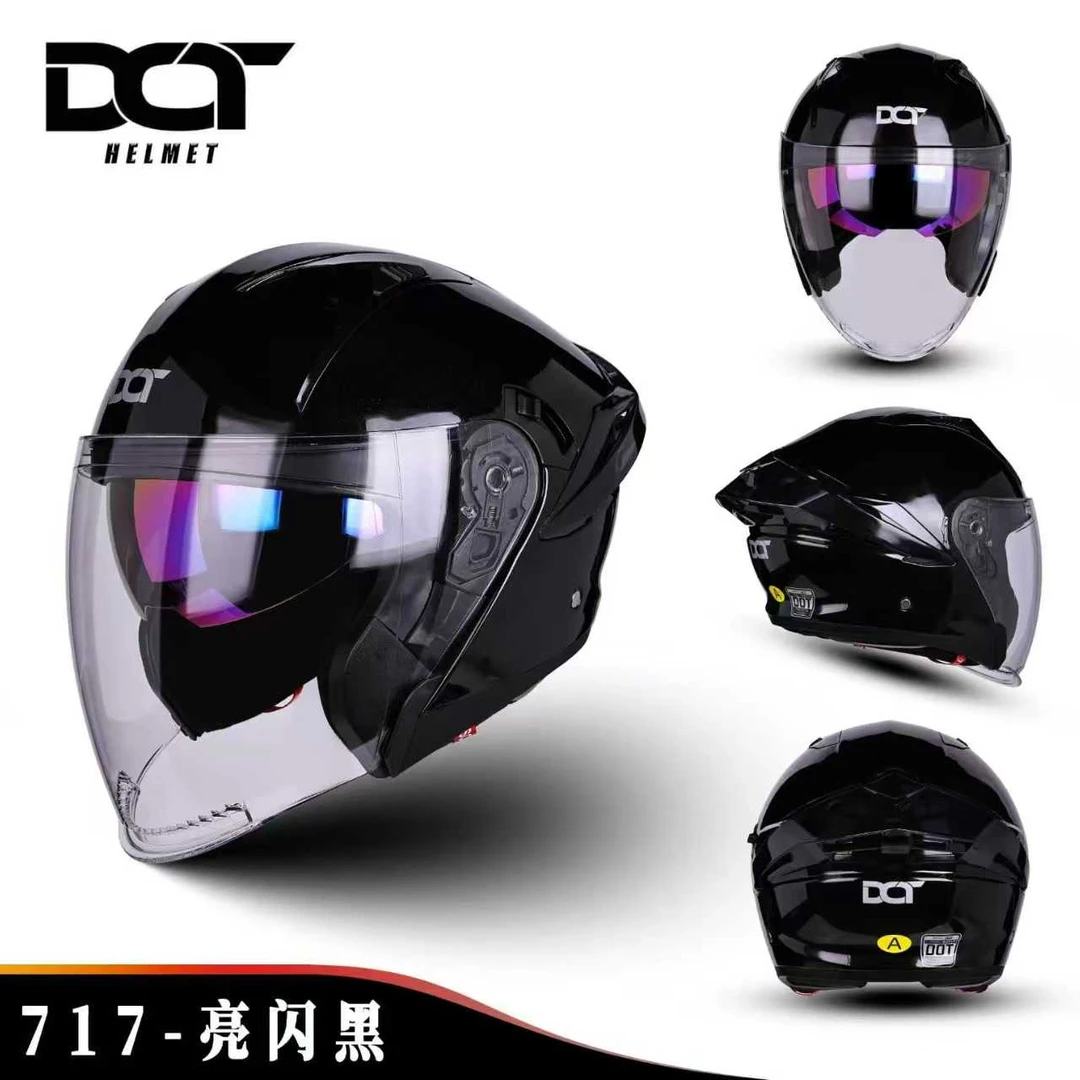 DOT摩托车头盔男女4分之3盔通勤四分之三盔双镜片半盔四季DOT