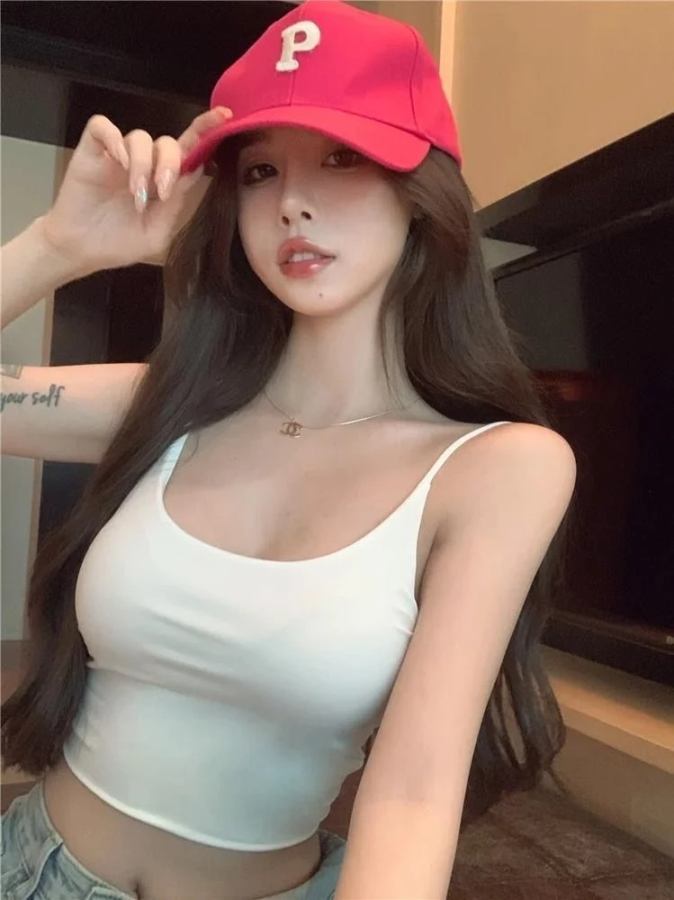 冰丝白色吊带背心女夏季外穿抹胸带胸垫短款内搭打底辣妹上衣潮
