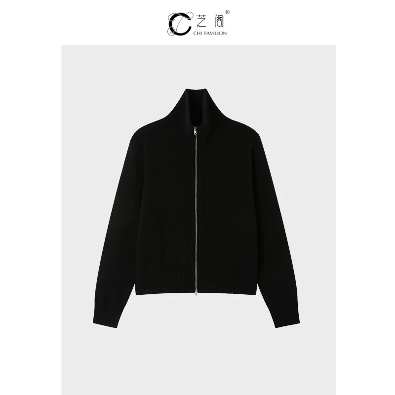 [芝阁] 双拉链立领长袖山羊绒开衫ZG1400005