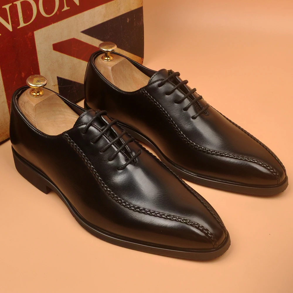 三接头男士商务休闲系带皮鞋商务正装办公室青年工作德比鞋内增高