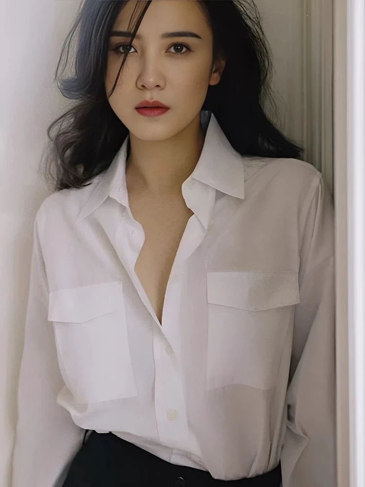 宋佳明星同款白色百搭衬衫上衣