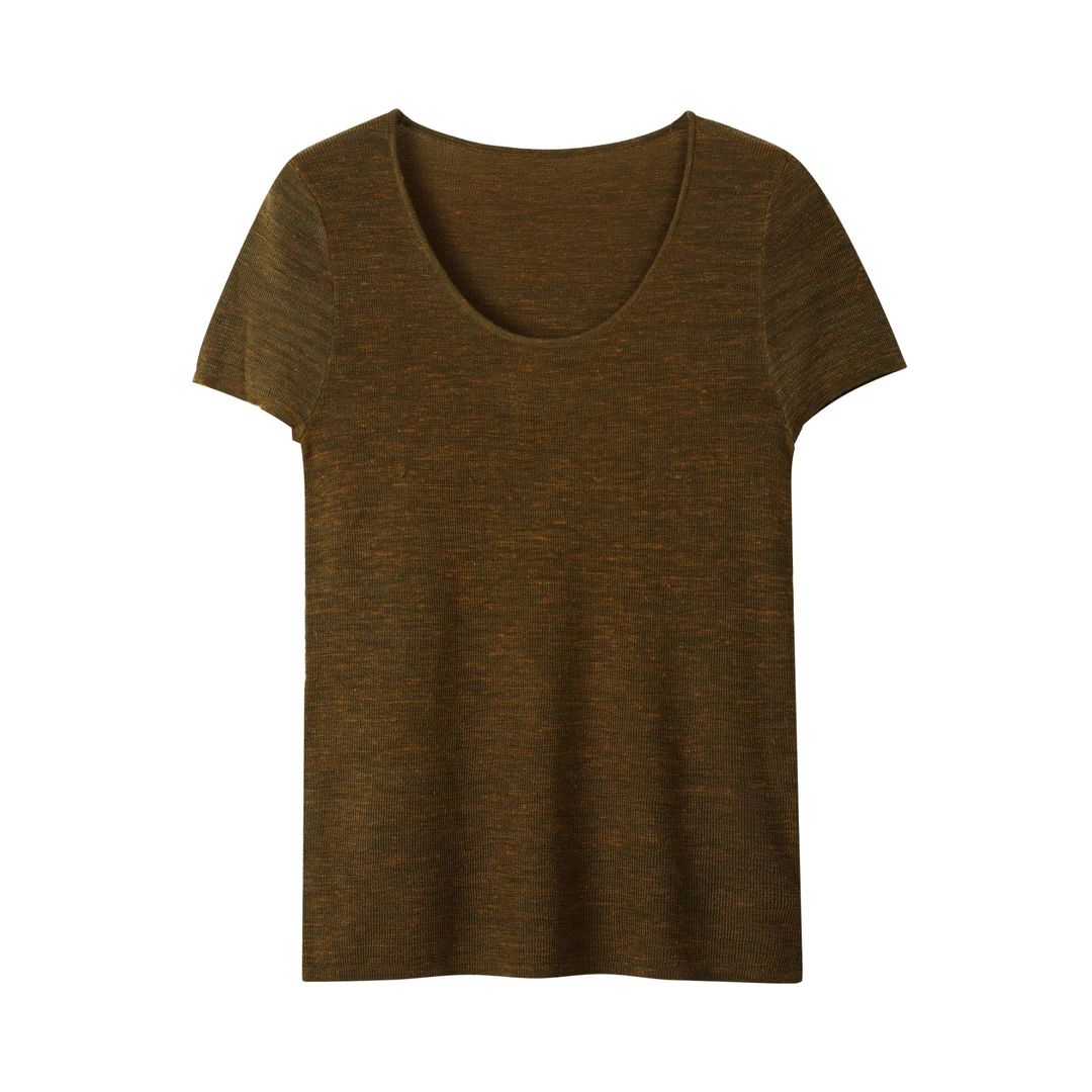 30604常【sta订单】大U领亚麻修身针织短袖0232