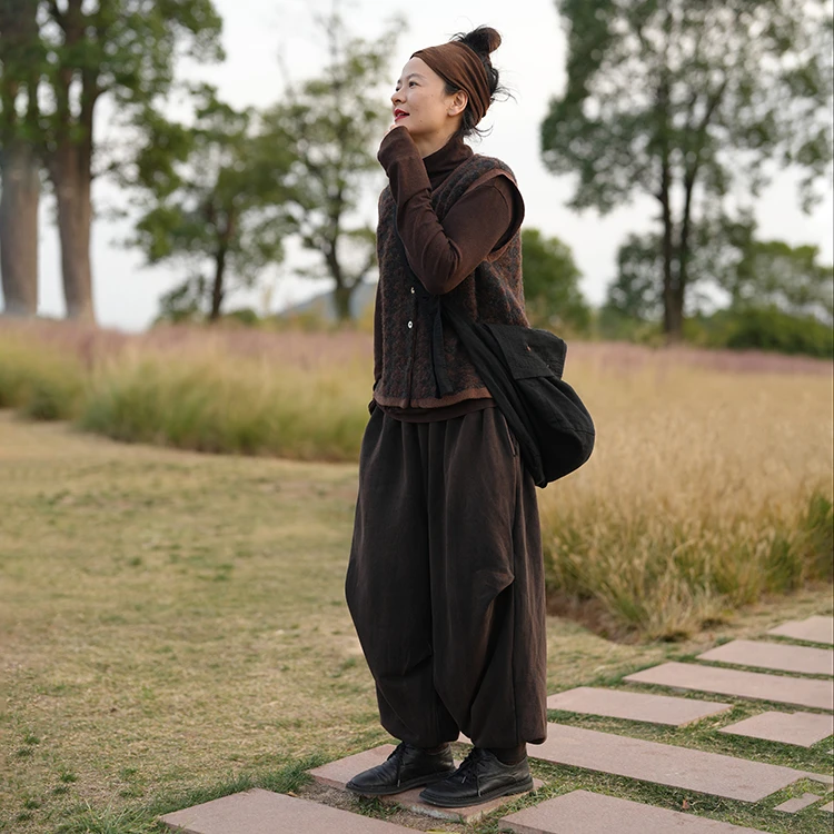 布衣分享 K35003 慢慢变蓝/荼 松紧腰黑色束脚收口休闲复古卫裤