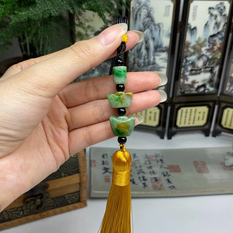 黄加绿三彩元宝压襟挂件吊坠 天然翡翠A货