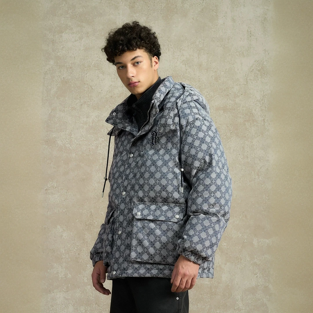 BONELESS哥特B老花棉服复古刺绣四合扣可拆帽子棉衣防风宽松外套