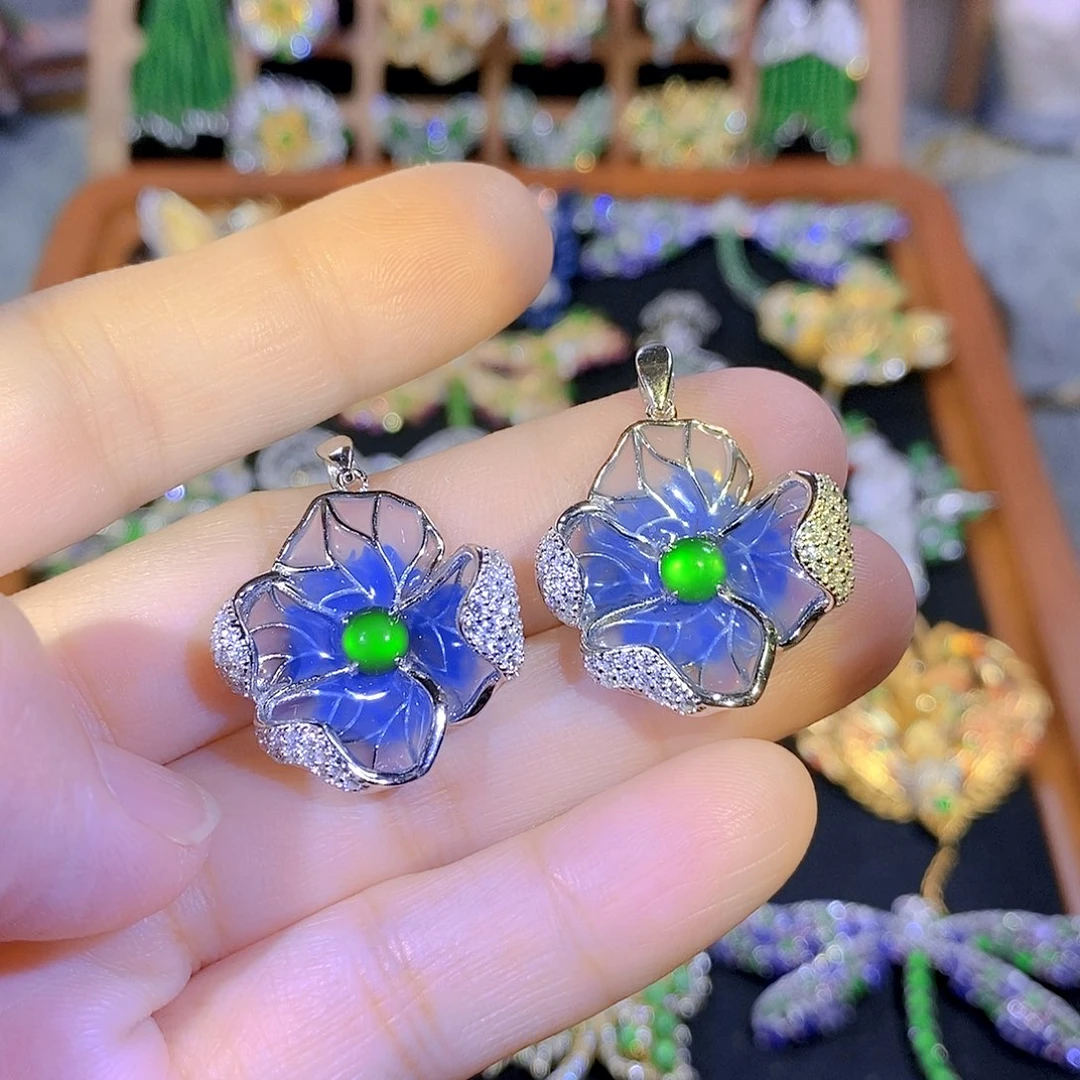 吊坠(不含链)银S925镶嵌翡翠多样性发其一