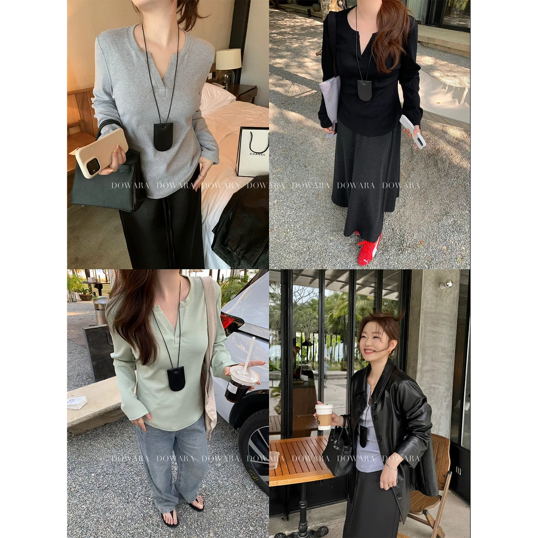 现货6460D大婉酱微胖定制韩系长袖T恤女春季新款百搭单穿显瘦上衣