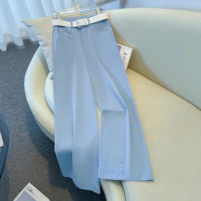 2025新款夏季薄款高腰时尚气质宽松显瘦百搭休闲垂感阔腿牛仔裤女