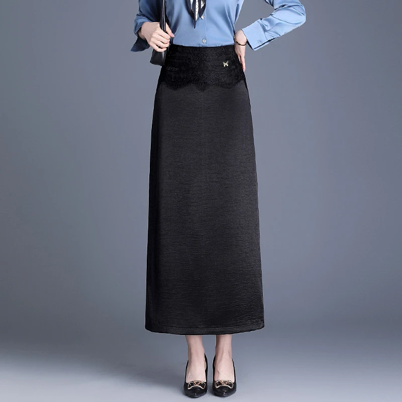 醋酸蕾丝花边包臀半身裙女春夏2025新款高腰显瘦垂感开叉一步裙子