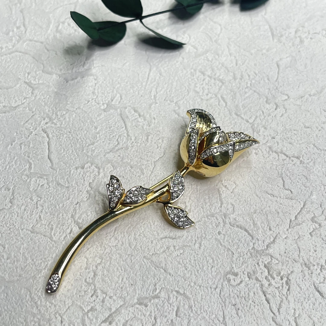 铜合金合成锆石胸针 【六六中古】孤品复古立体玫瑰花胸针th4806