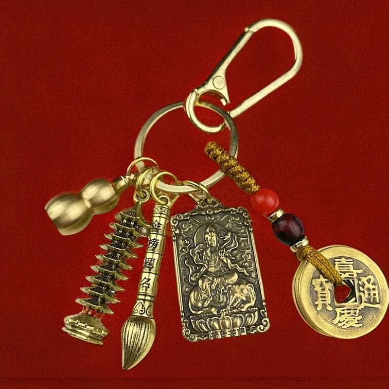 【先生推荐】十二生肖题名笔塔铜葫芦钥匙扣挂饰挂件文殊
