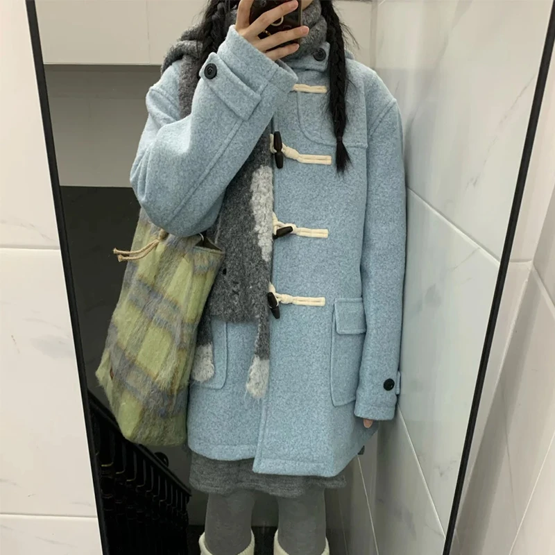 牛角扣呢子大衣女2025新款秋冬高级感毛呢外套韩系小个子冬天短款