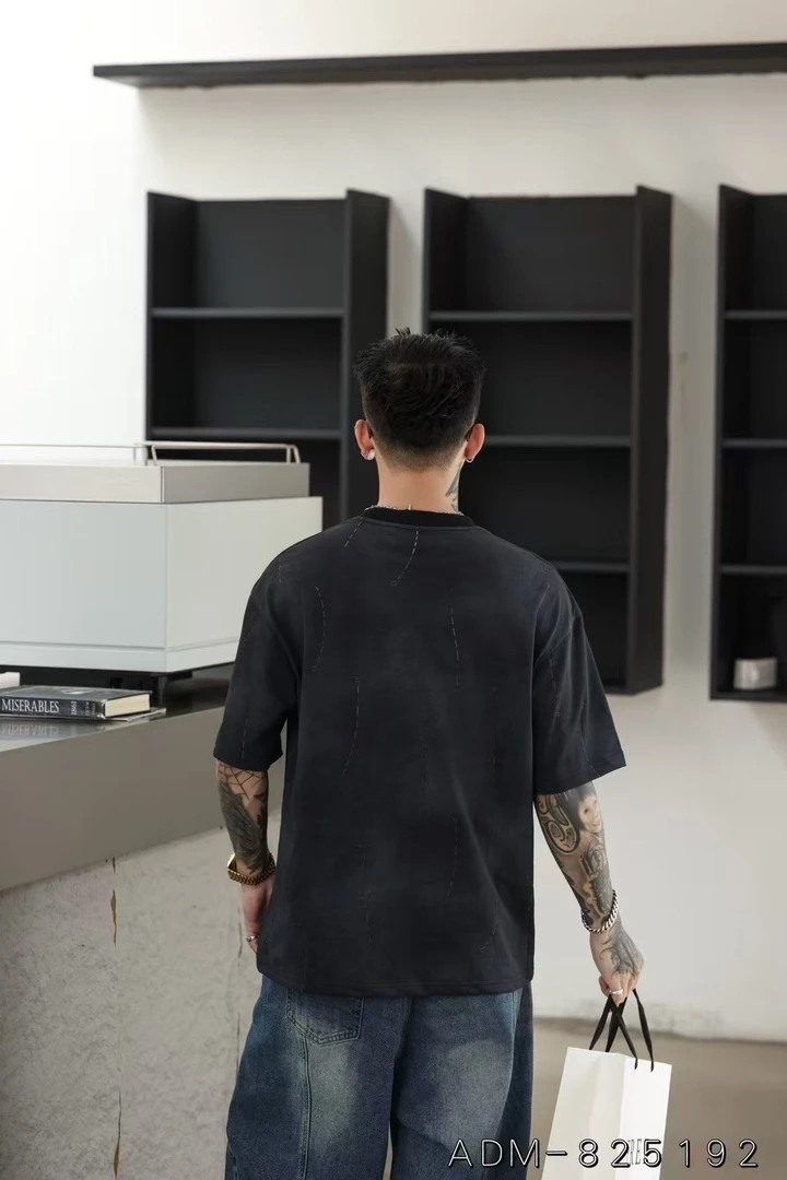 男士夏季潮流休闲扎染圆领个性破洞百搭短袖上衣T恤