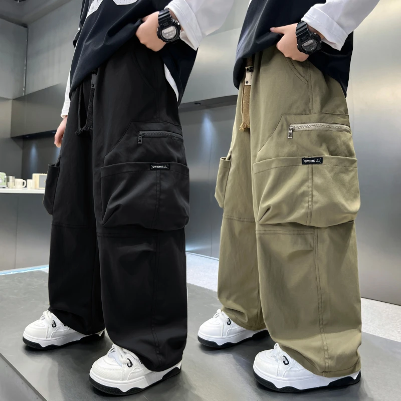 男童春秋款大口袋工装裤2025新款中大童宽松休闲长裤男孩秋装痞帅