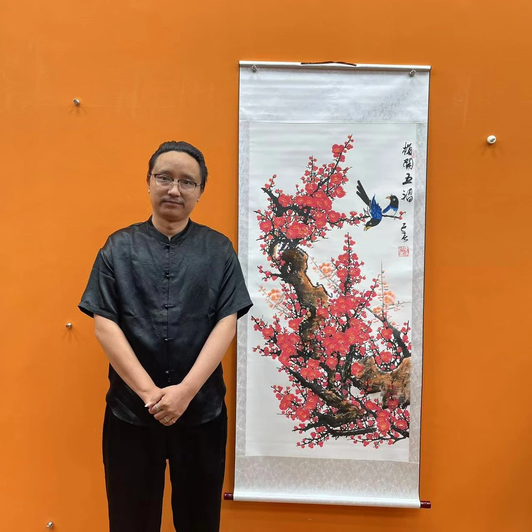 马迎春《梅开五福》四尺竖白 国墨堂