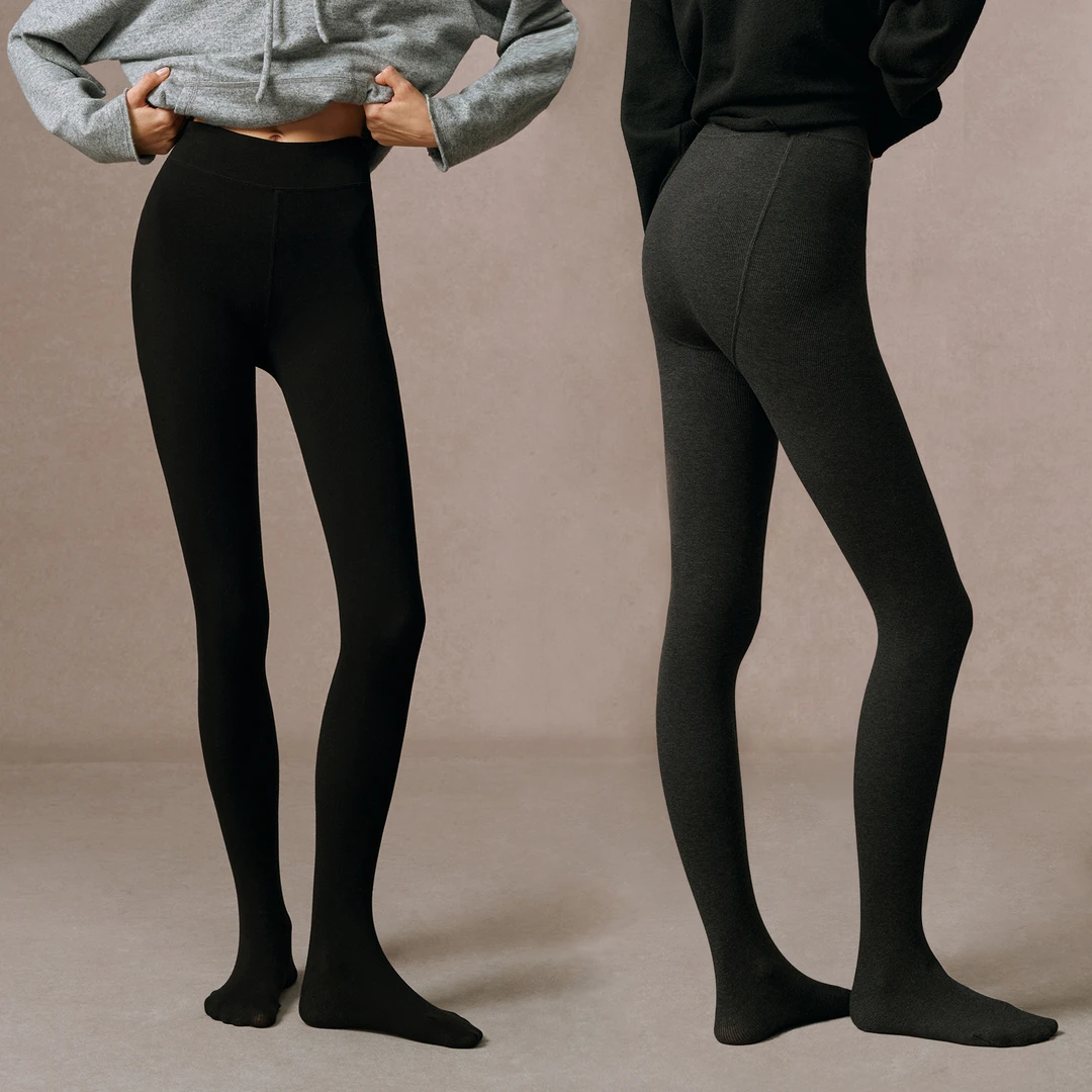 华吉言/HUAJIYAN【基础系列】弹力自发热磨毛连脚打底裤