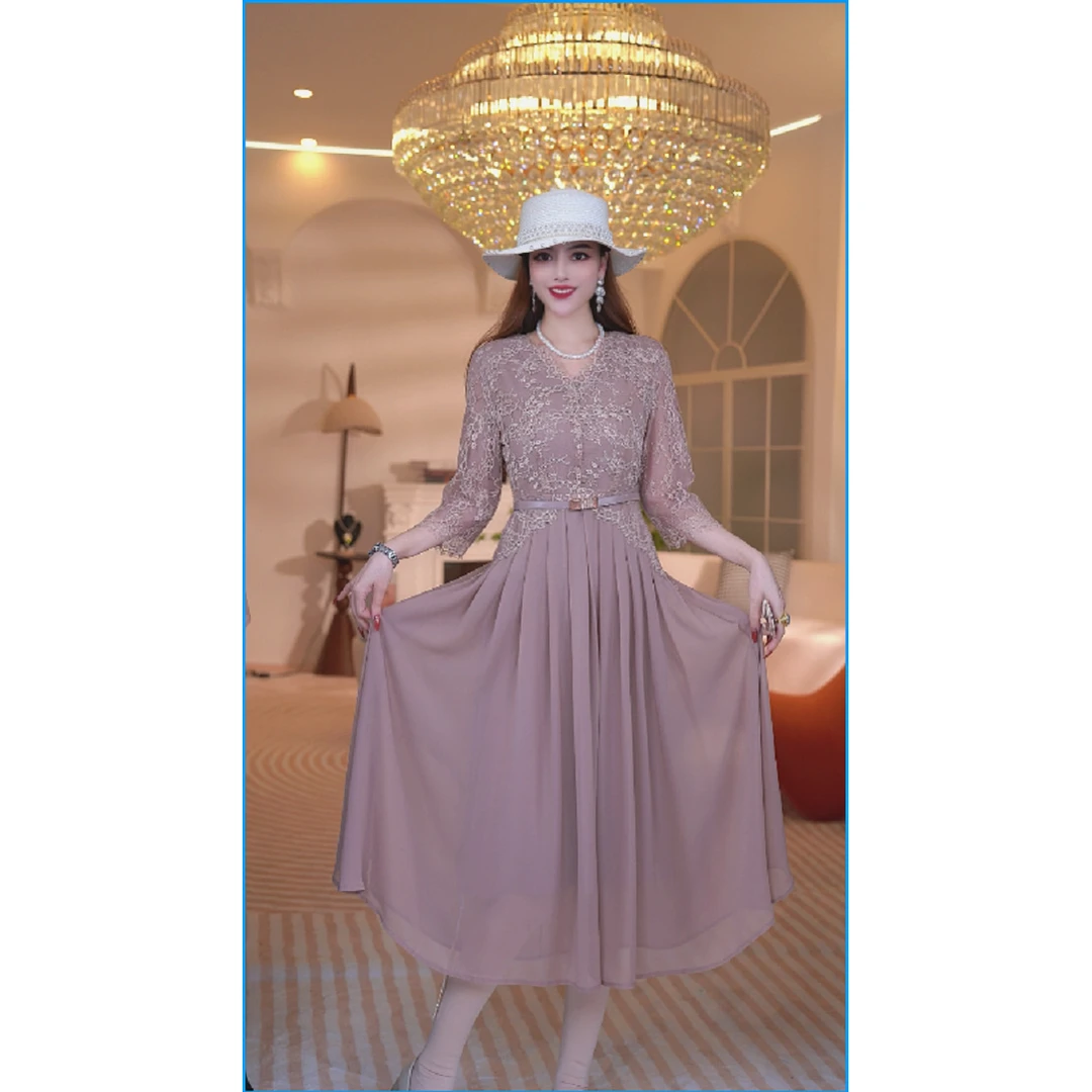 暖连衣裙女夏季裙子2025年大气显瘦妈妈装长裙气质高级感