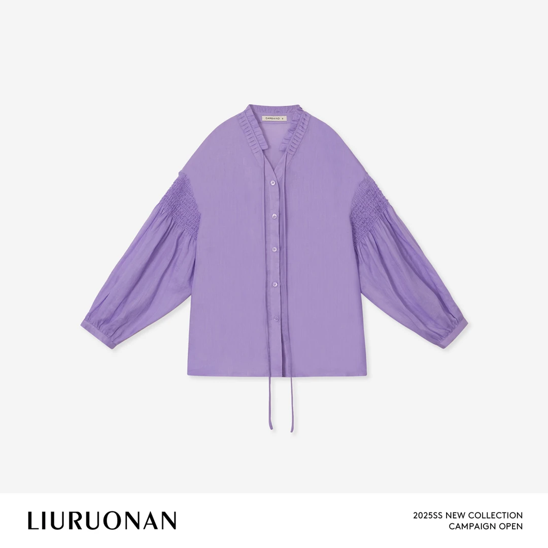 LIURUONAN 25SS【爱丁堡】别致小众设计木耳领抽褶长袖夏季薄款衬衫