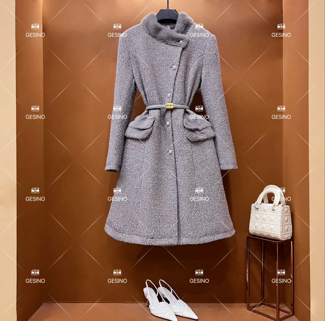 【露露】秋冬气质小香风时尚设计师中长款外套 QD-2025606