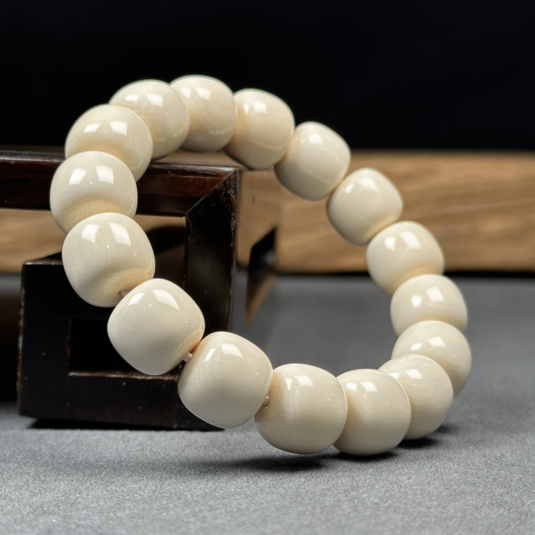 Q1526天然猛犸牙 爆纹桶珠14*13mm支持鉴定 假一罚四