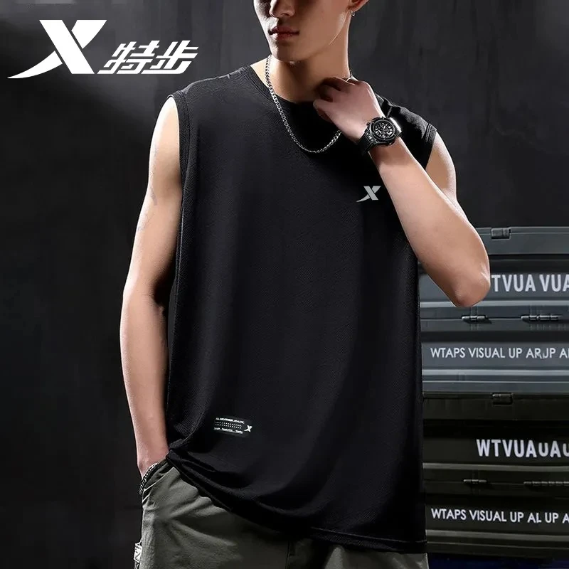 特步背心男运动T恤无袖夏季透气吸湿速干新款冰丝透气坎肩训练t恤