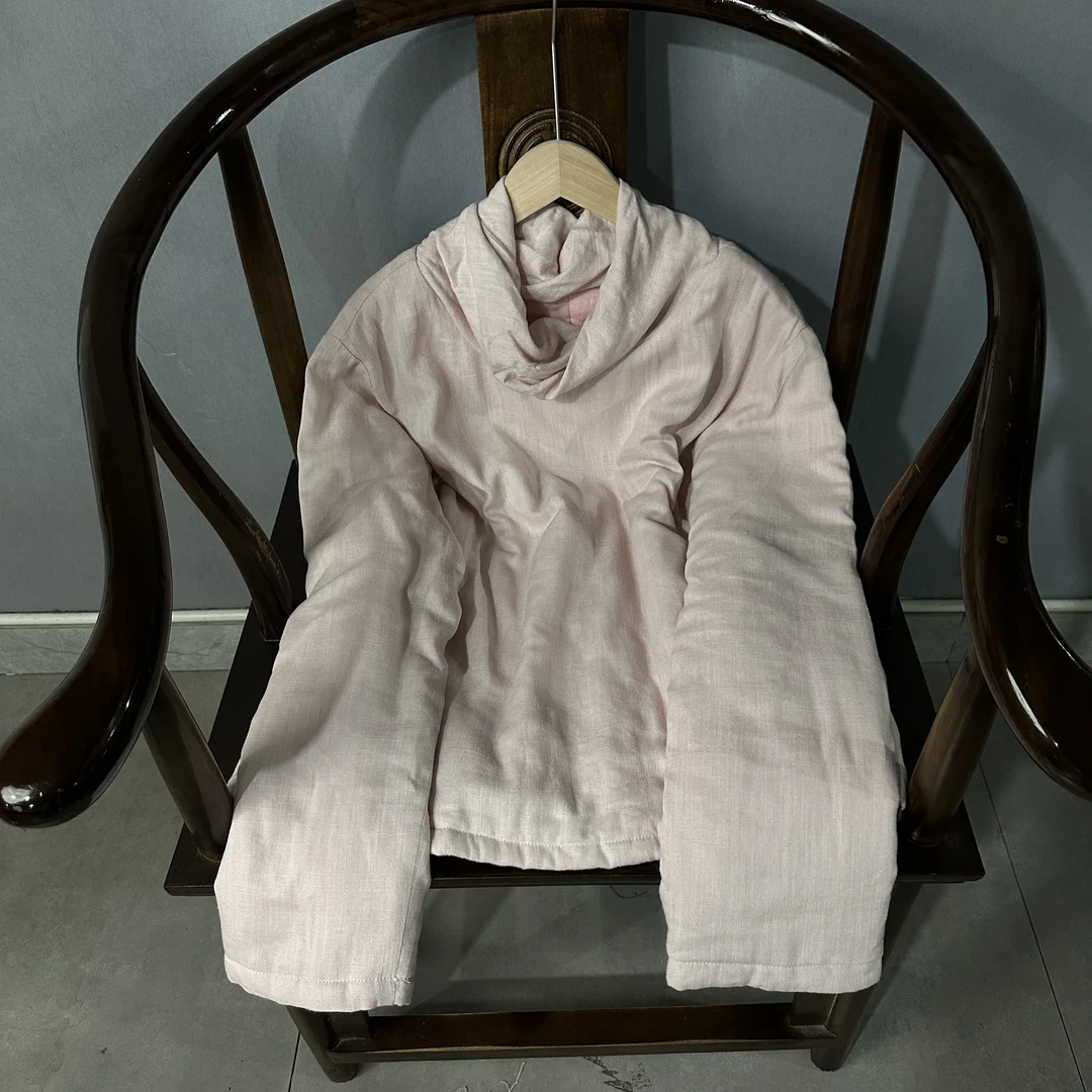 215  [麻姑娘] 休闲风亚麻麻花领棉服宽松型极简风常规款