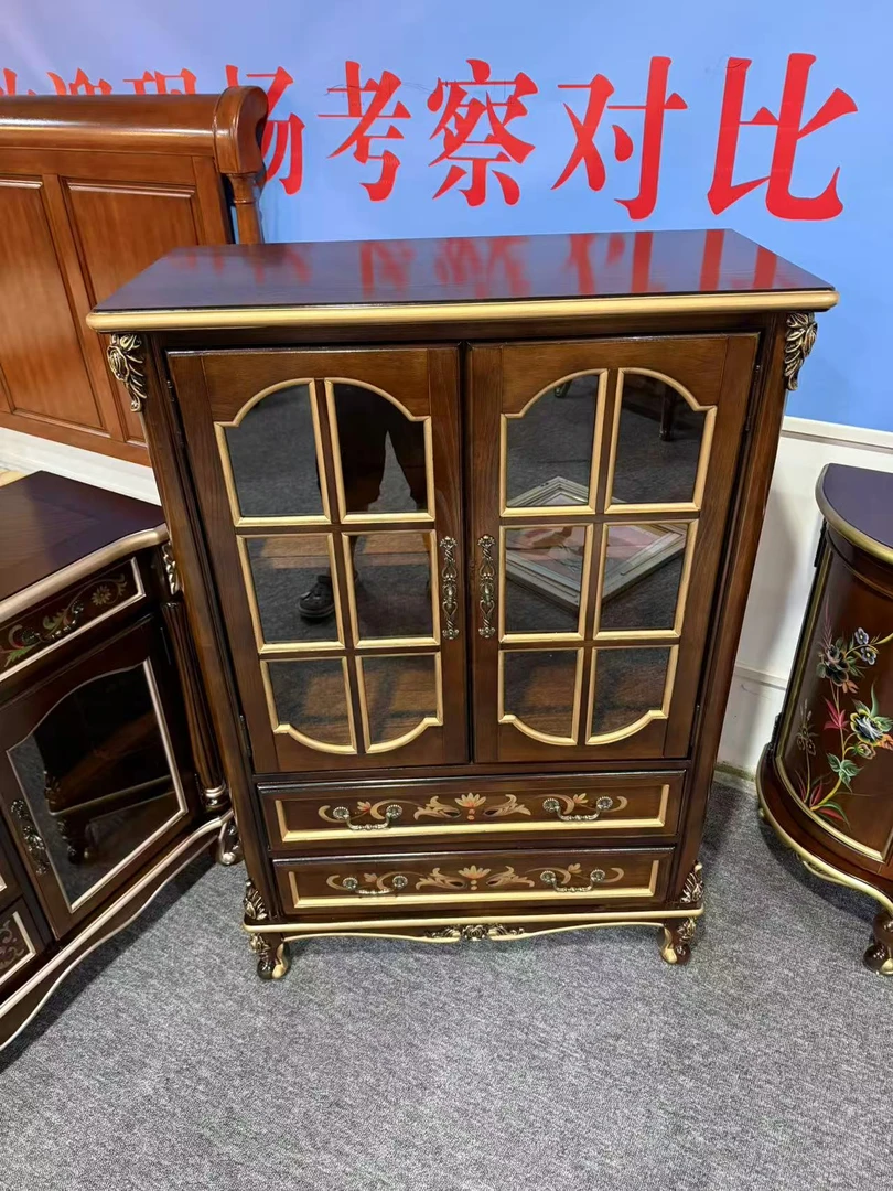 美式实木彩绘酒柜靠墙电视机边柜客厅小书柜家用展示柜储物收纳柜