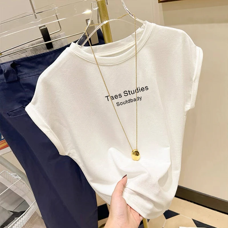 小飞袖正肩短袖t恤女夏季2025新款设计感百搭显瘦圆领白色上衣潮