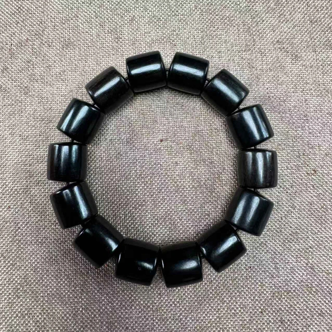 【芸奇】黑檀紫光檀桶珠14*15单圈文玩手串