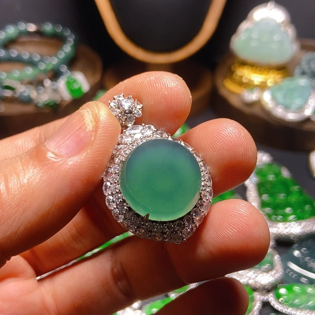 翡翠吊坠(不含链)银S925镶嵌034吊坠