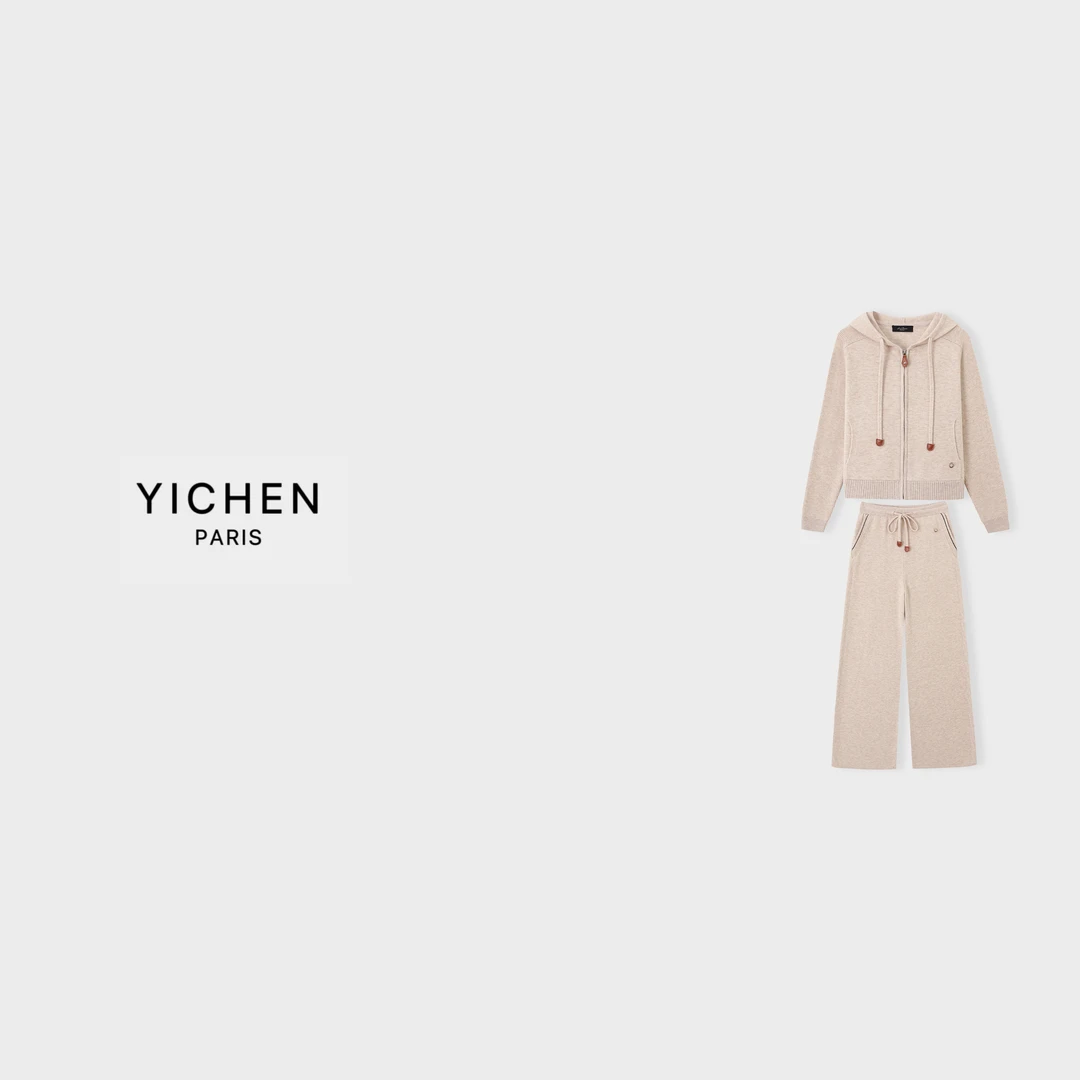 YC 燕麦色 L P 连帽羊毛针织套装-6465