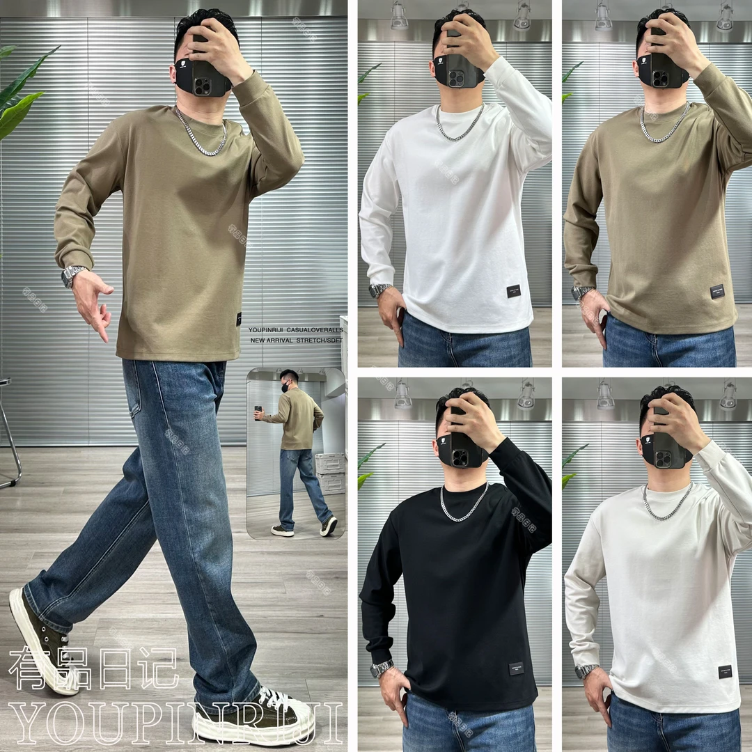 新款丝绒保暖卫衣美式宽松简约弹力棉长袖T恤打底衫男爆款100