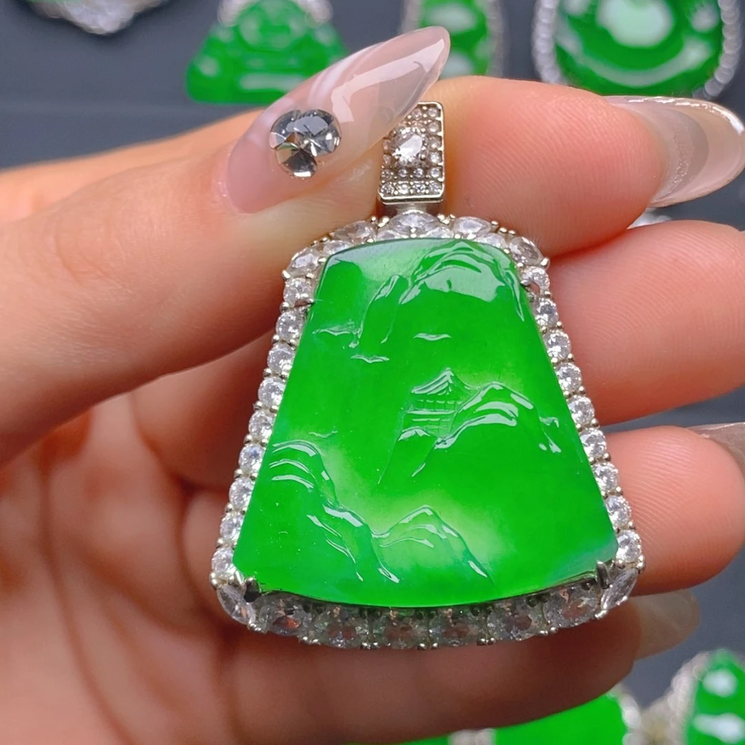 颈饰银S925镶嵌翡翠