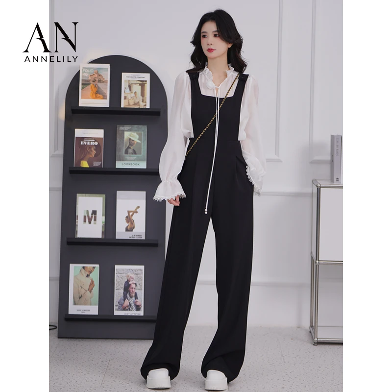 ANNELILY【以安】时尚休闲百搭高腰显瘦连体裤套装AT2408107