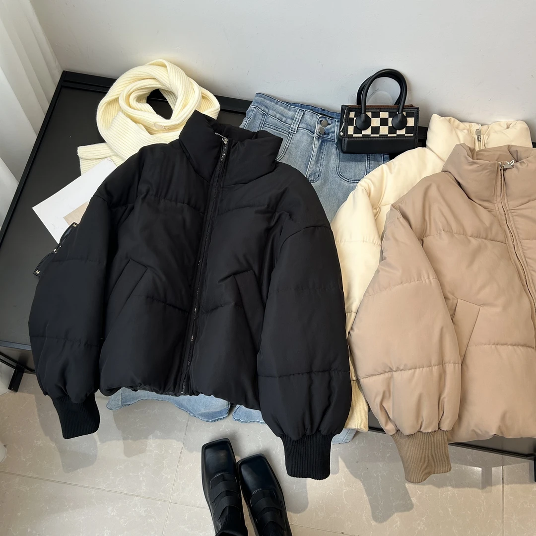 敲保暖~厚实经典款 立领拉链袖口拼接设计短款棉服上衣