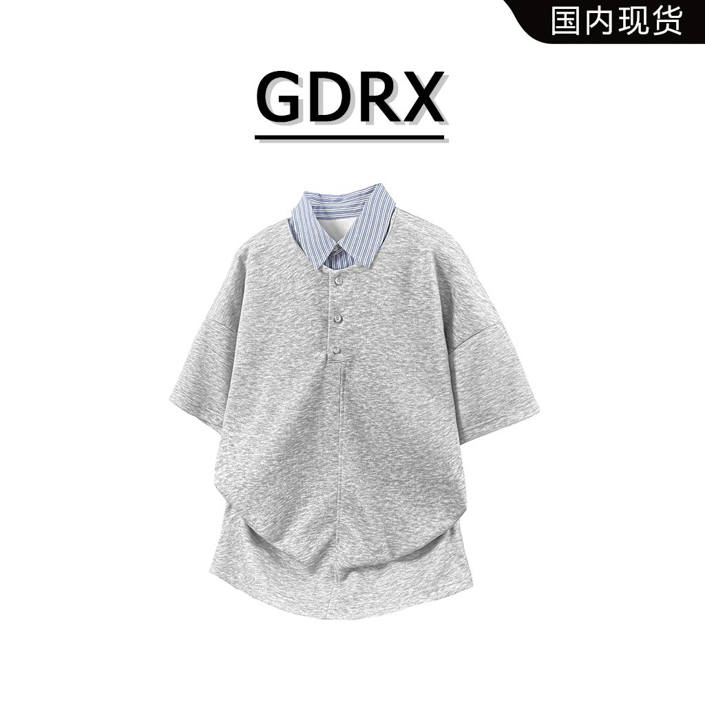 GDRX美式POLO领短袖T恤2025男夏季宽松休闲假两件上衣高级感男装