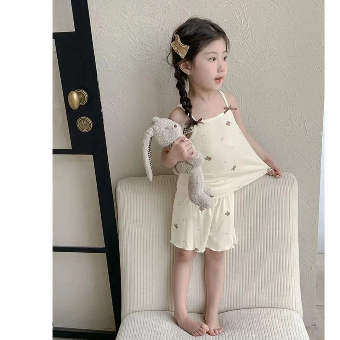 2025新款女童家居服套装夏季儿童睡衣宝宝夏天居家服吊带衫两件套