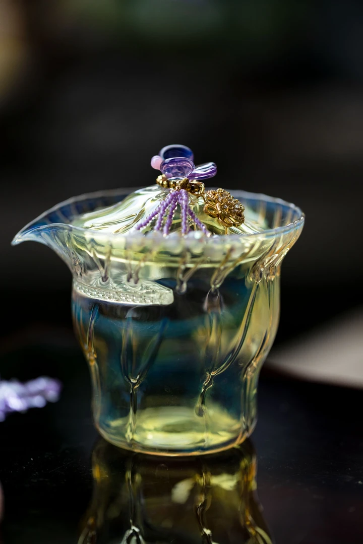 JYBL0014 晶焱-紫色花玻璃盖碗宝瓶