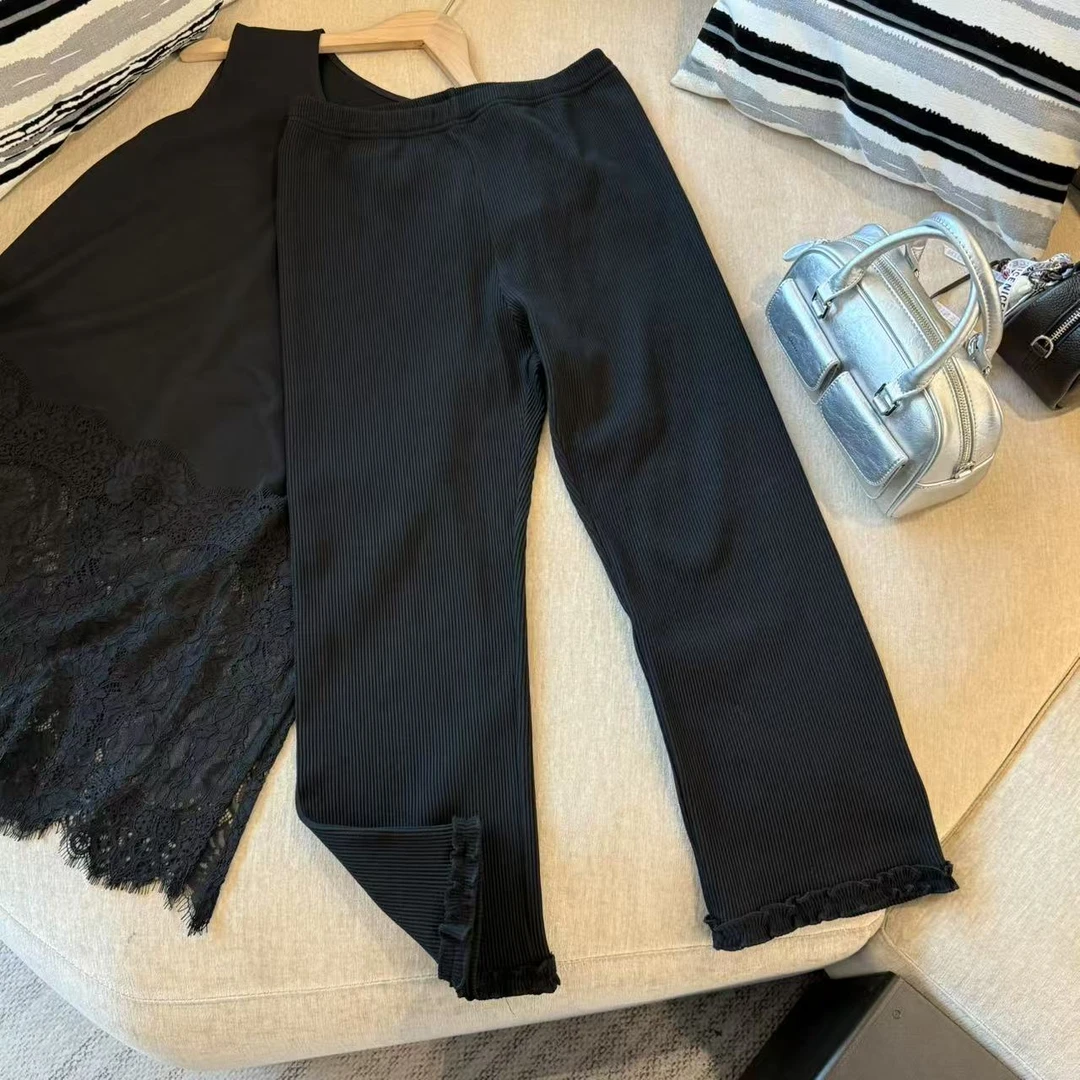 米可/MK-1798ZJ【木耳边直筒裤】时尚休闲气质百搭春季新款直筒裤