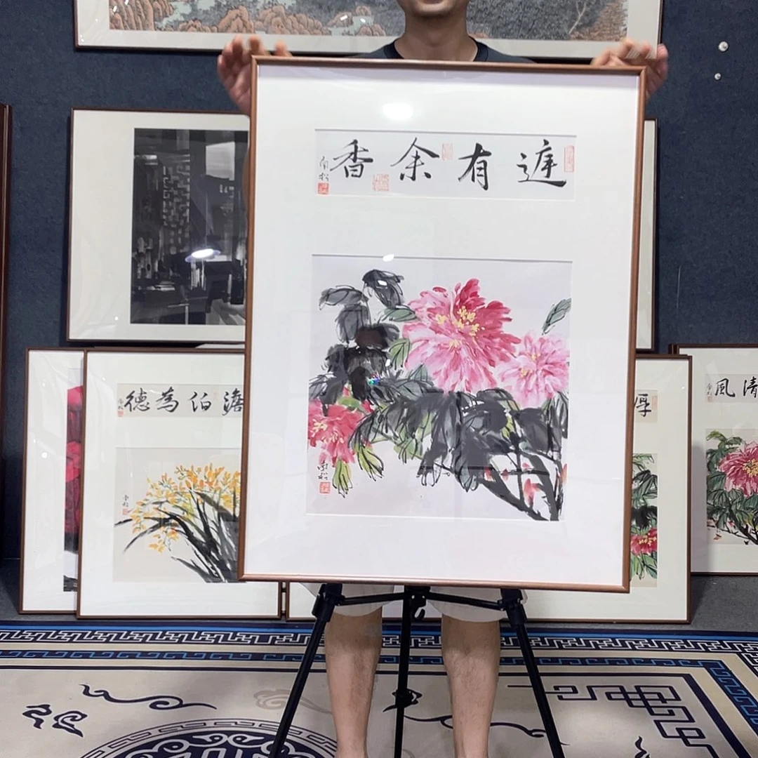 国画手绘画作品带框