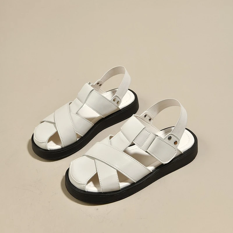 谷韵丨包头编制罗马凉鞋女新款ins潮平底百搭镂空猪笼鞋女TZDY