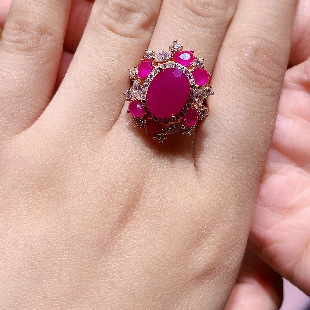 戒指红宝石银S925镶嵌