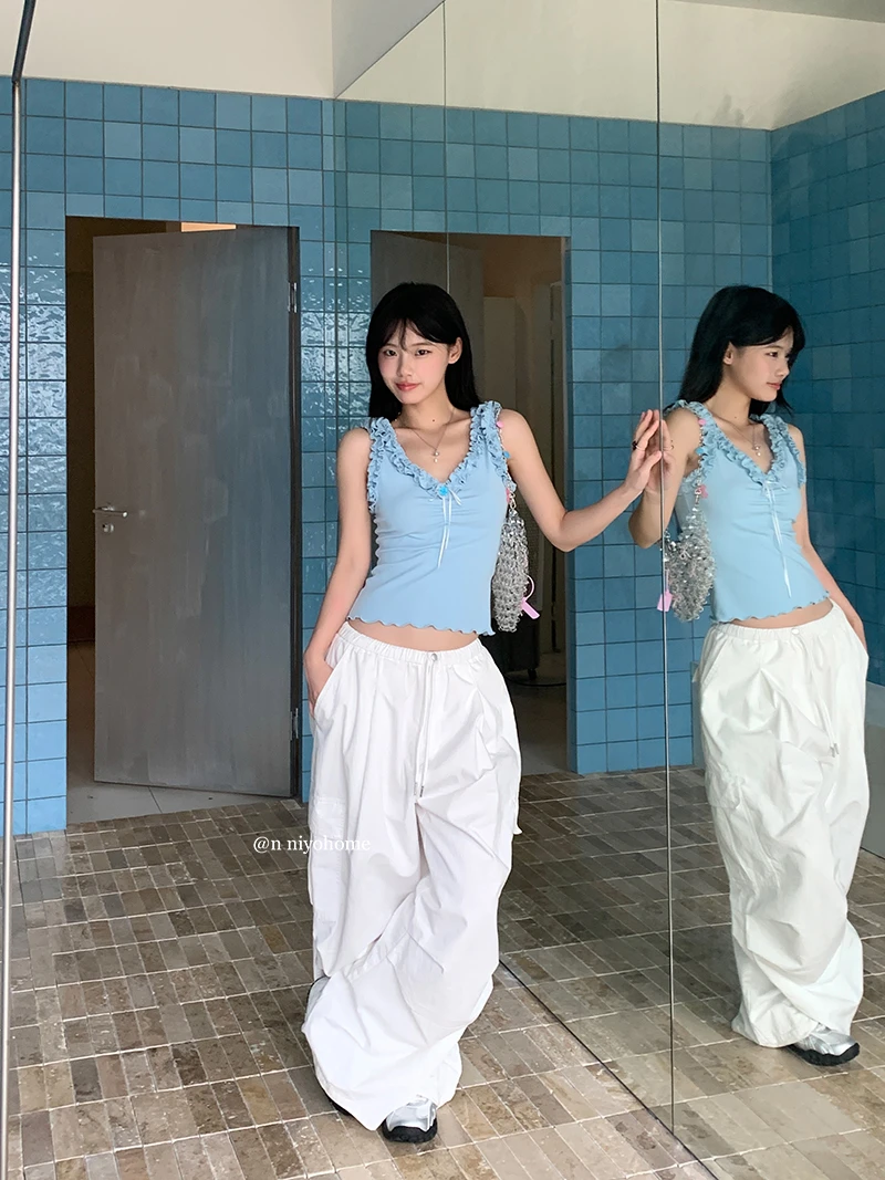 【小仙倪子】夏季2025新款纯棉阔腿显瘦高腰直筒工装裤休闲裤88117#