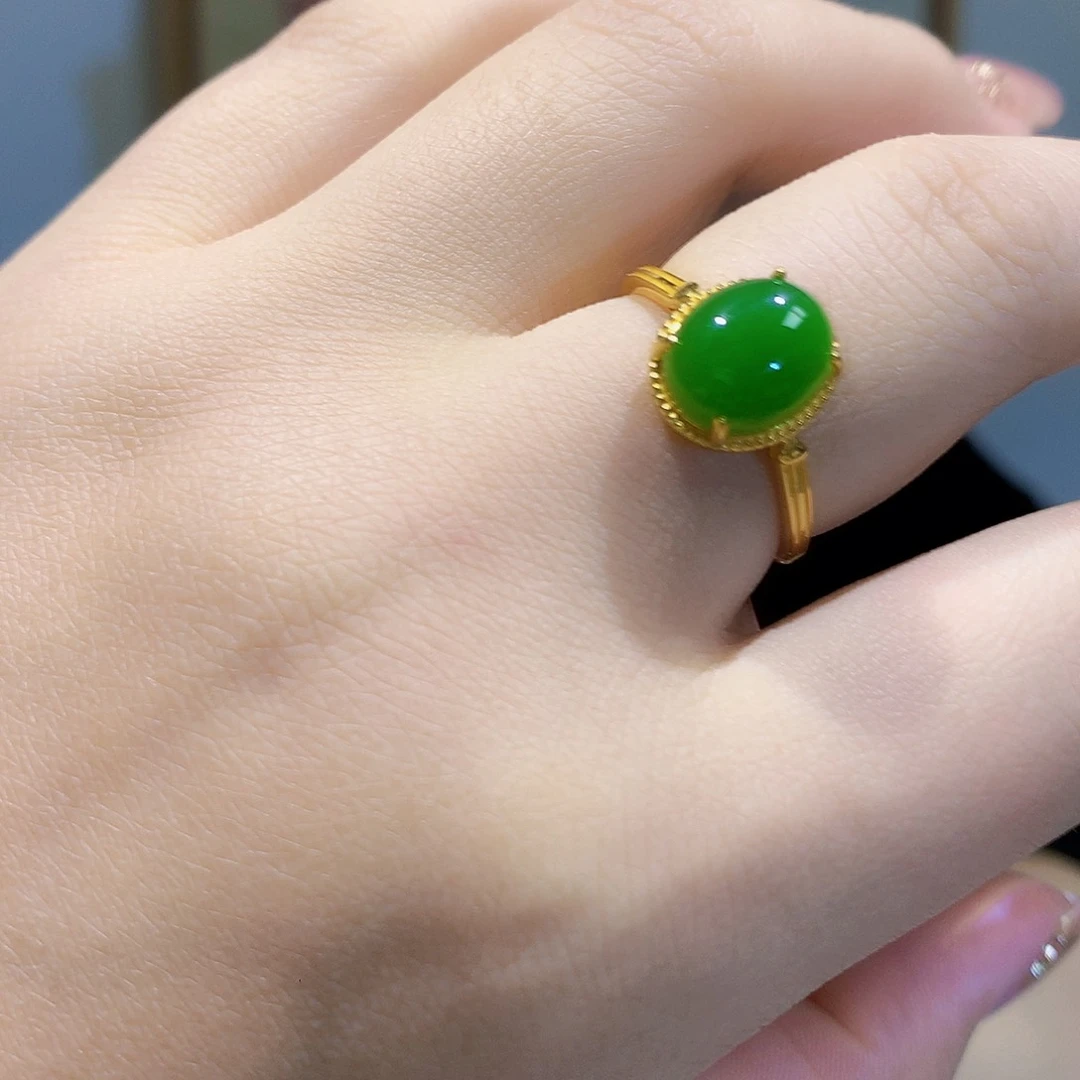 和田玉（碧玉）戒指银S925镀金镶嵌