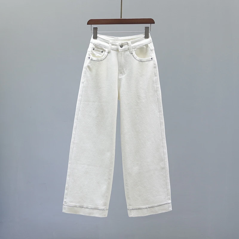 杏色高腰直筒牛仔裤女2025秋季新款宽松休闲欧货窄版阔腿裤男友裤