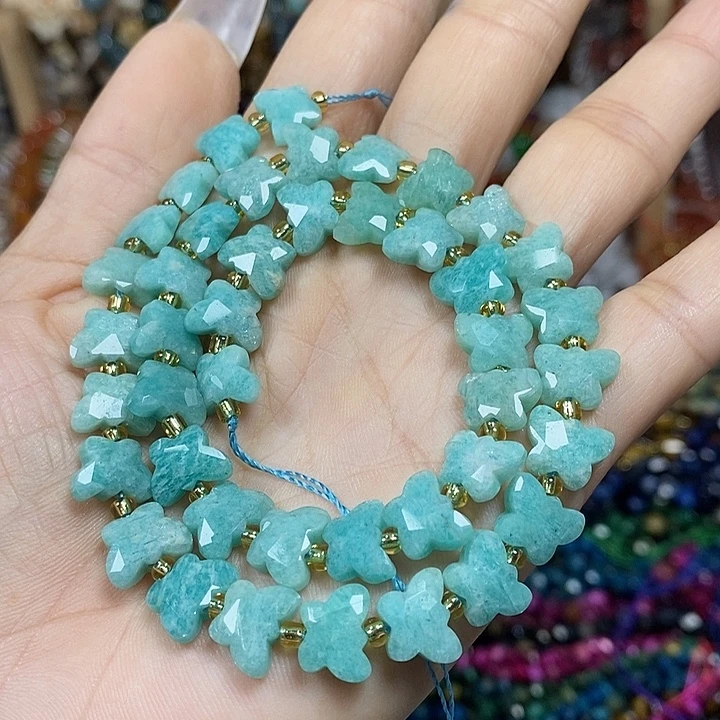 玛瑙/玉髓未镶嵌珠宝半成品天然天河石切面蝴蝶卡10mm