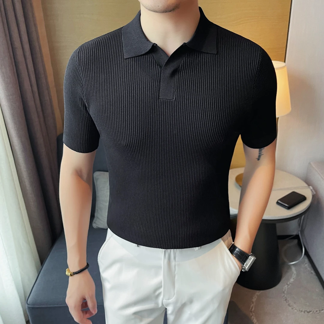 夏季薄款针织短袖polo衫新款纯色修身显瘦商务休闲百搭翻领T恤潮